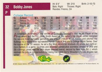 1991 Classic Draft Picks #32 Bobby Jones Back