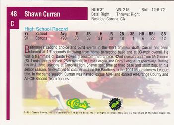 1991 Classic Draft Picks #48 Shawn Curran Back