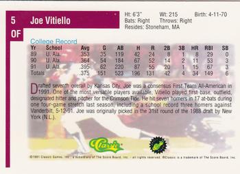 1991 Classic Draft Picks #5 Joe Vitiello Back