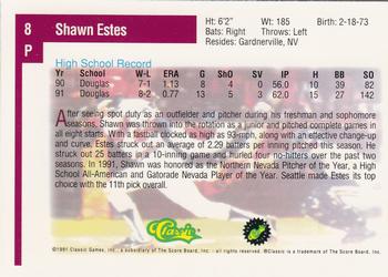 1991 Classic Draft Picks #8 Shawn Estes Back
