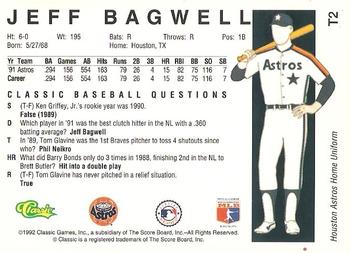 1992 Classic II #T2 Jeff Bagwell Back
