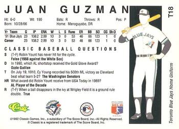 1992 Classic II #T18 Juan Guzman Back