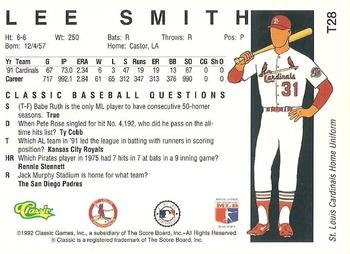 1992 Classic II #T28 Lee Smith Back