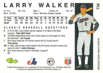 1992 Classic II #T39 Larry Walker Back