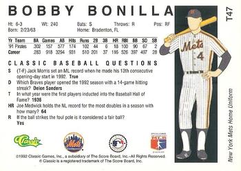 1992 Classic II #T47 Bobby Bonilla Back