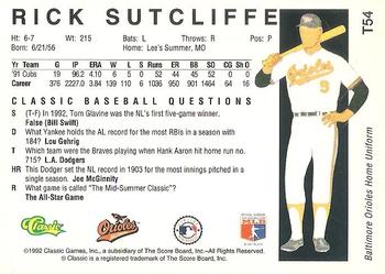 1992 Classic II #T54 Rick Sutcliffe Back