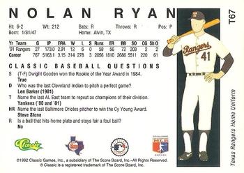 1992 Classic II #T67 Nolan Ryan Back
