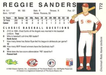1992 Classic II #T72 Reggie Sanders Back