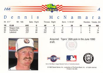 1992 Classic Best #166 Dennis McNamara Back