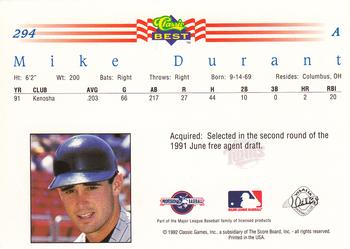 1992 Classic Best #294 Mike Durant Back
