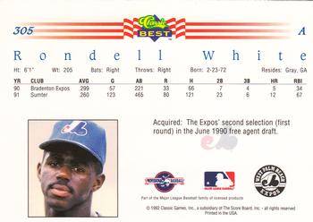 1992 Classic Best #305 Rondell White Back