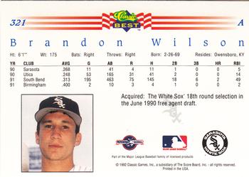 1992 Classic Best #321 Brandon Wilson Back