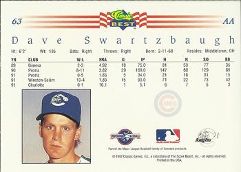 1992 Classic Best #63 Dave Swartzbaugh Back