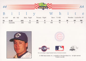 1992 Classic Best #64 Billy White Back