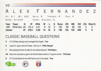 1992 Classic #95 Alex Fernandez Back