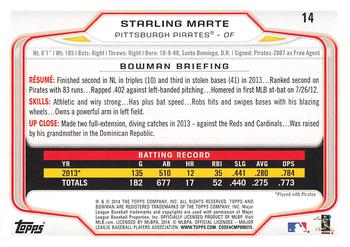 2014 Bowman #14 Starling Marte Back