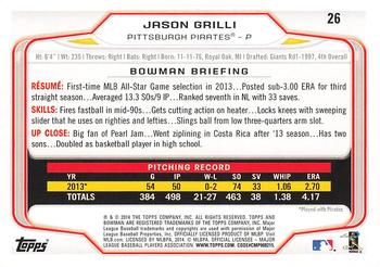 2014 Bowman #26 Jason Grilli Back