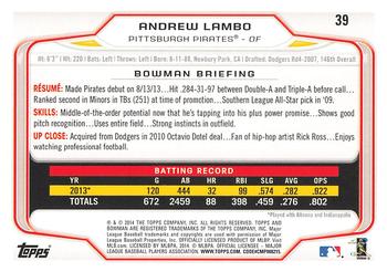 2014 Bowman #39 Andrew Lambo Back