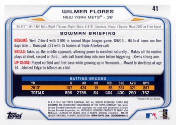 2014 Bowman #41 Wilmer Flores Back