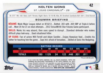 2014 Bowman #42 Kolten Wong Back