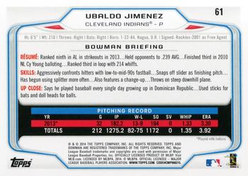 2014 Bowman #61 Ubaldo Jimenez Back