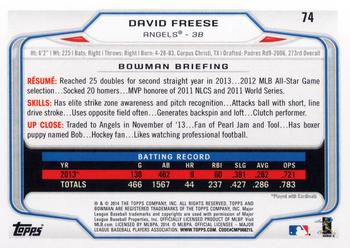 2014 Bowman #74 David Freese Back