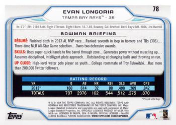 2014 Bowman #78 Evan Longoria Back