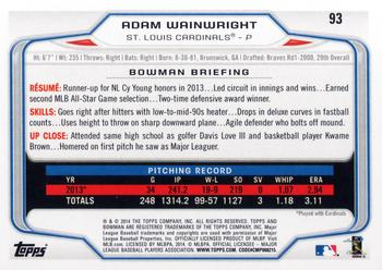 2014 Bowman #93 Adam Wainwright Back