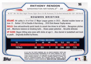 2014 Bowman #96 Anthony Rendon Back