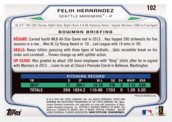 2014 Bowman #102 Felix Hernandez Back