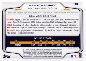 2014 Bowman #110 Manny Machado Back