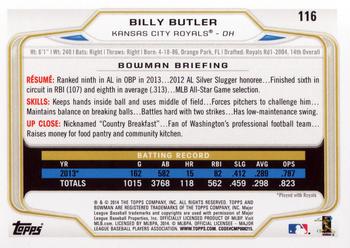 2014 Bowman #116 Billy Butler Back