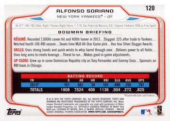 2014 Bowman #120 Alfonso Soriano Back