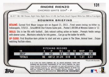 2014 Bowman #131 Andre Rienzo Back