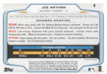 2014 Bowman #8 Joe Nathan Back