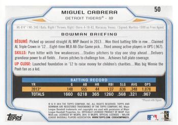 2014 Bowman #50 Miguel Cabrera Back