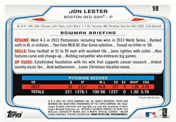 2014 Bowman #98 Jon Lester Back
