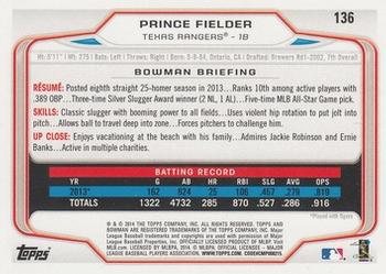 2014 Bowman #136 Prince Fielder Back