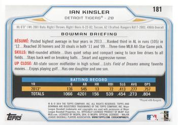 2014 Bowman #181 Ian Kinsler Back