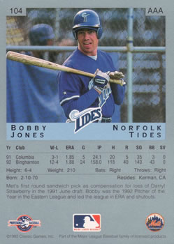 1993 Classic Best #104 Bobby Jones Back