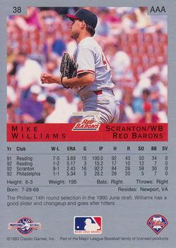 1993 Classic Best #38 Mike Williams Back