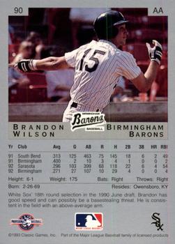 1993 Classic Best #90 Brandon Wilson Back