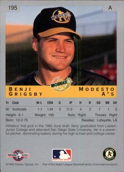 1993 Classic Best #195 Benji Grigsby Back