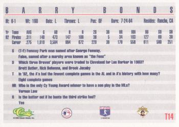 1993 Classic #T14 Barry Bonds Back