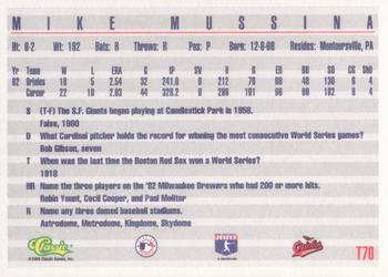 1993 Classic #T70 Mike Mussina Back