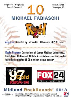 2013 Grandstand Midland RockHounds #NNO Michael Fabiaschi Back