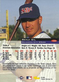 1994 Classic #126 Benji Gil Back