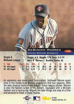 1994 Classic #159 DeShawn Warren Back