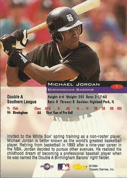 1994 Classic #1 Michael Jordan Back