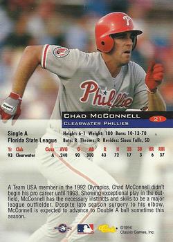 1994 Classic #21 Chad McConnell Back